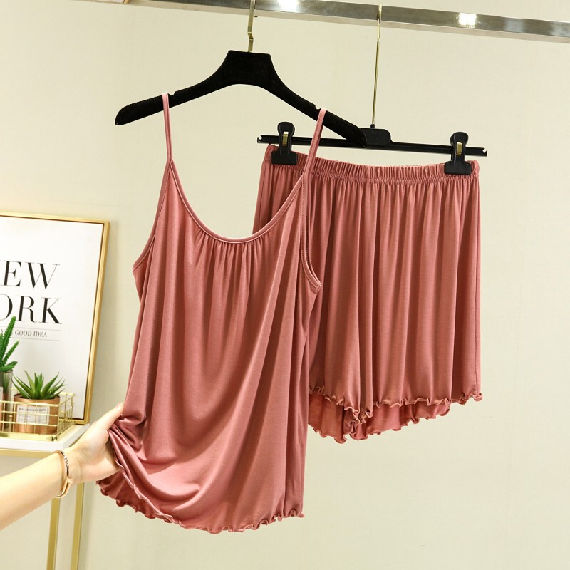 Modal Pajamas for Women, Summer Thin Style, Large Size, Can Be Worn Outside, Casual Suspender Shorts Two-Piece Set, Can Be Worn Outside as Home Clothes