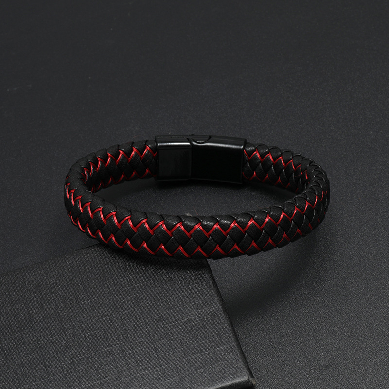 fashion simple braided alloy magnet clasp leather bracelet