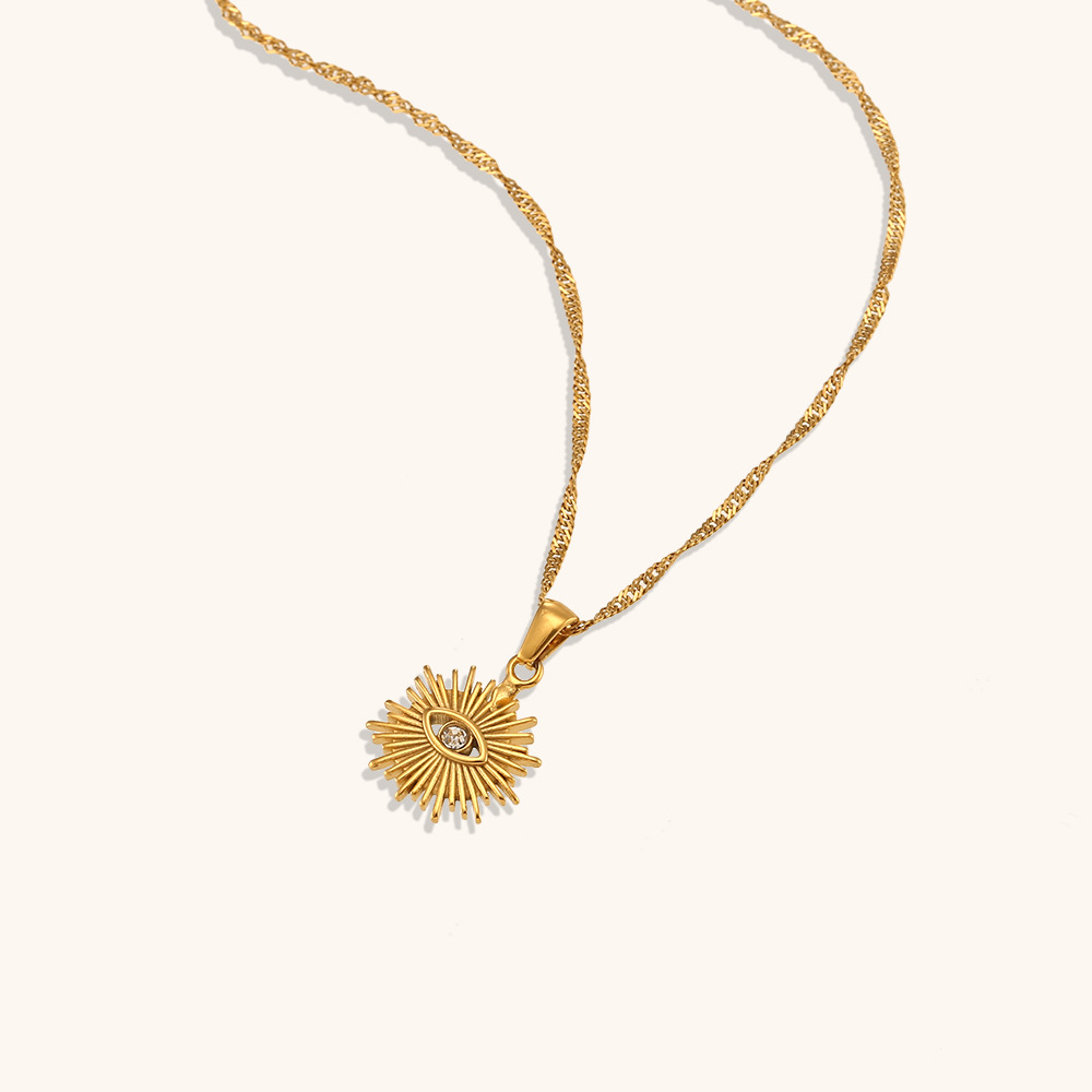 10g Weight 0.03µm-0.05µm Gold Plating Thickness PVD Coated Real Gold Plated Devil's Eye Stainless Steel Simple Style Classic Style Waterproof Non Tarnish Pendant Necklace