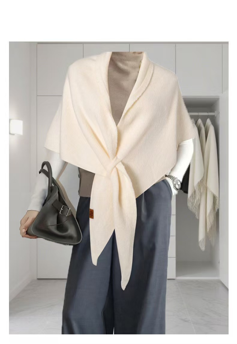 Lazy Street Style Wool Blend Triangle Scarf Women, Autumn And Winter Neck Warmer, Solid Color Large Shawl For_voghion.com