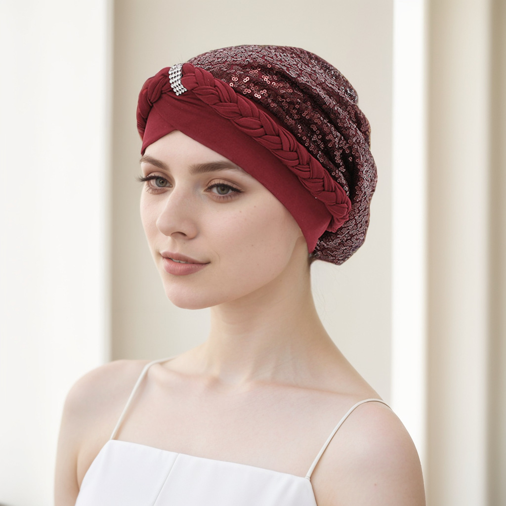 Muslim hat Milk silk with sequin braid hat Muslim hat Indian hat_voghion.com