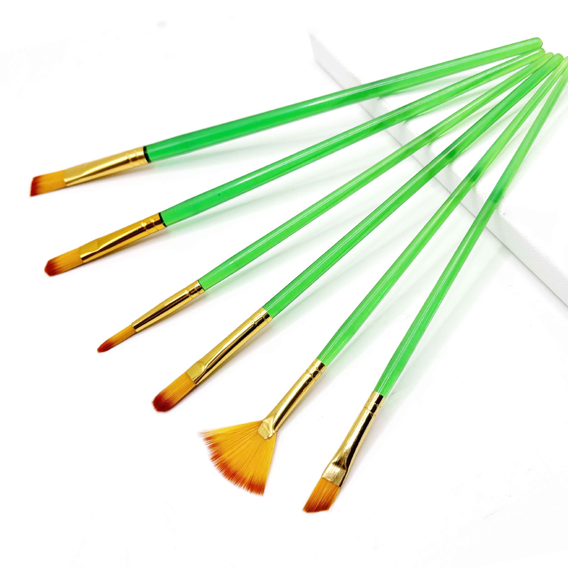 Juego de pinceles de aceite de combinación de abanico de 6pcs transfronterizos varilla de plástico lana de nailon gouache acrílico pintura de arte
