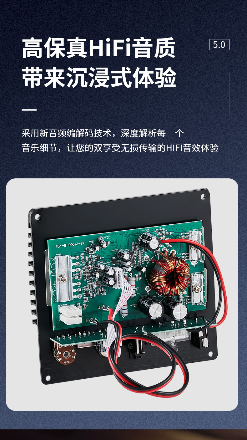 Exposed Tube Amplifier Black High-Power Car Subwoofer Amplifier Board Car Audio Speaker Motherboard Circuit Board