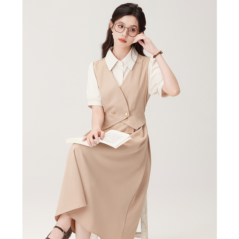 UGC Teachers Interview Clothing Wear Skirt Women's Summer Artistic Temperament Formal Fake Two-Piece Shirt dress UGC Teachers Interview Clothing Wear Skirt Women's Summer Artistic Temperament Formal Fake Two-Piece Shirt dress
