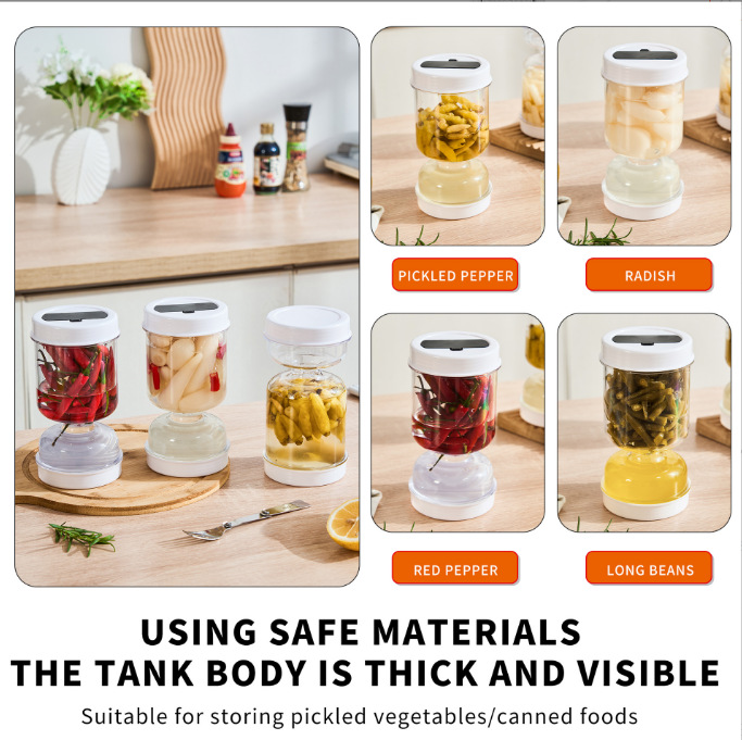Pickle Jar kitchen dry and wet separation pickle jar with fork plastic sealed pickle hourglass pickle jar bottle_voghion.com
