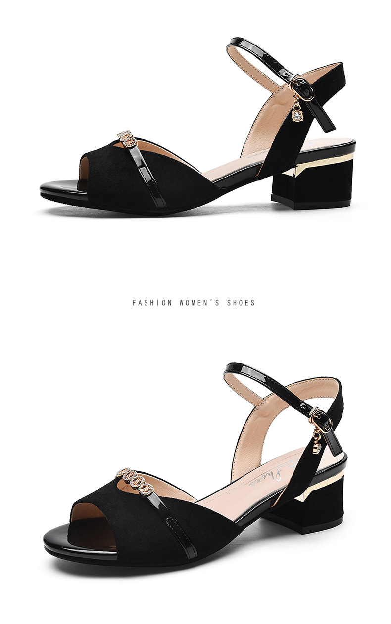 Sandal da thật nữ mũi hở gót thô đế mềm thời trang 2025 — LJ 8089 màu đen, LJ 6702 Màu đen, LJ 6700 màu đen, LJ 6702 Màu be chi tiết 18