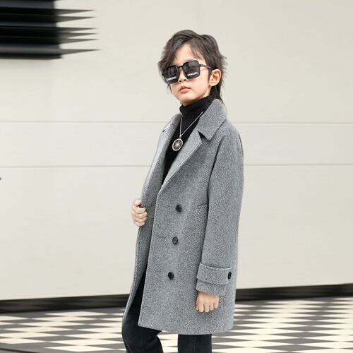 Children's Wool Coat Autumn/Winter Style Stylish Warm Medium-Length Korean Version Cool & Versatile Windbreaker Children's Wool Outerwear