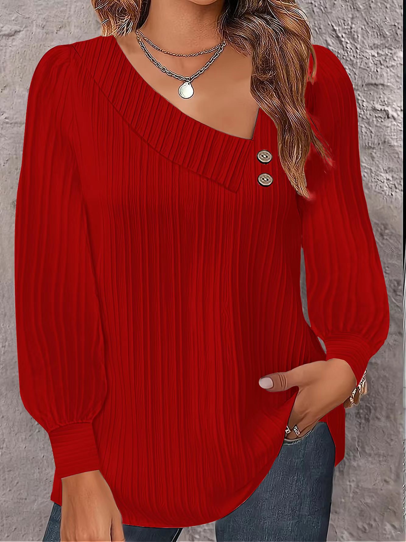 Women's Blouse Long Sleeve Blouses Button Simple Style Solid Color display picture 3