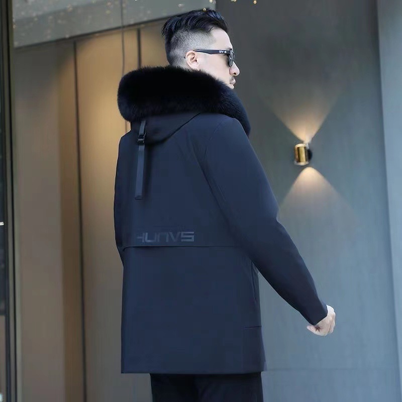 Simba navy blue coat rabbit fur liner + fox fur collar