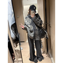 复古翻领费尔岛毛衣开衫女秋冬新款宽松慵懒加厚针织外套休闲上衣