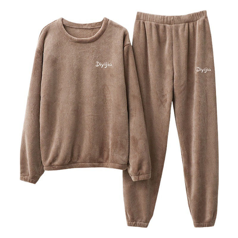Fairy Warm Pants Set Slimming Loose Women's Thick Coral Fleece Home Suit Outer Wear All-match Loose Lazy Person Suit