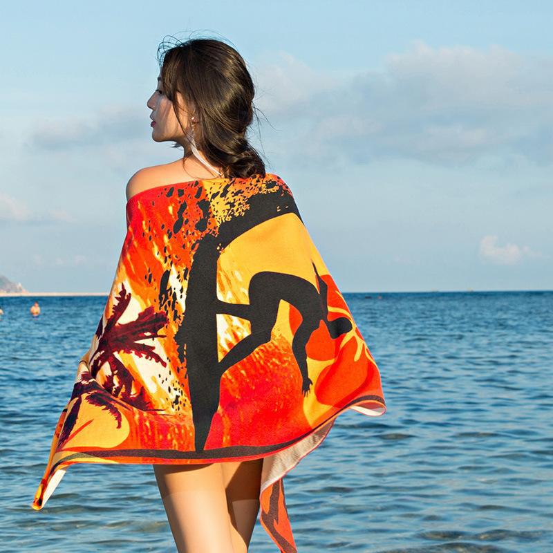 Foreign Trade Custom-Made Sunset Beach Coconut Tree Printed Cut Velvet Pure Cotton Beach Towel 76*152cm Cotton Bath Towel