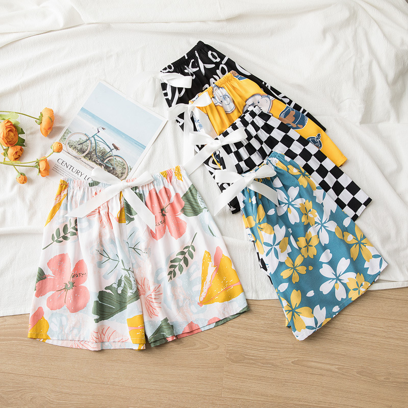 Cotton Silk Pajama Pants Summer Women's Shorts Beach Thin Artificial Cotton Loose Triple Pants Cotton Silk Outer Wearing Home Pants