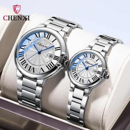 CHENXI Dawn Couple Watch Calendar Blue Needle Steel Band Watch Waterproof Watch Cross-Border Couple Watch