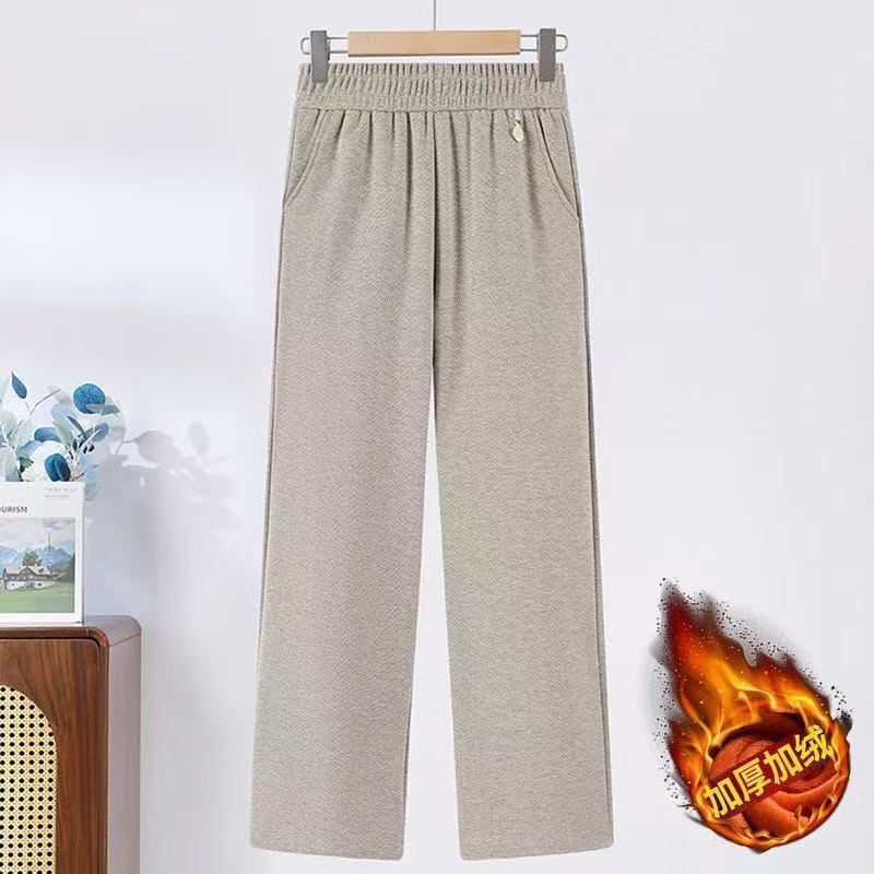 2025 Autumn and Winter New Woolen Middle-Aged and Elderly Women's Clothing, Mother's Clothing, Fashionable Casual Velvet Thickeneded Casual Pants with Elastic Waist