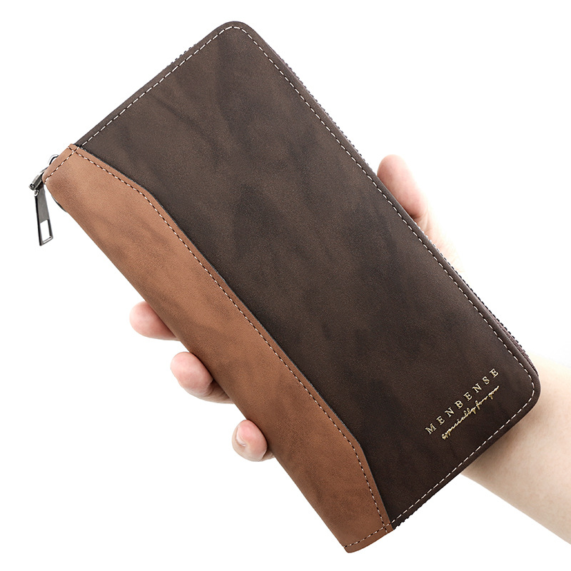 Hombres europeos y Americanos de longitud media cremallera Cartera de costura bolsa de la cadena de gran capacidad de embrague bolso del teléfono móvil titular de la tarjeta de cambio