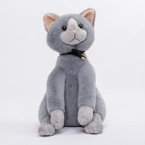 Dabron New Authentic Grey Pleated Collar Birthday Gift for Girls, Cute Simulated Little Cat Plush Toy Doll Stuffed Animal