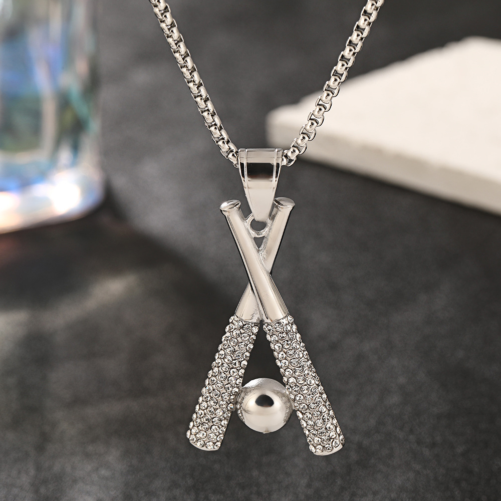 Stainless Steel Baseball Bat Necklace With Pendants For Men_voghion.com