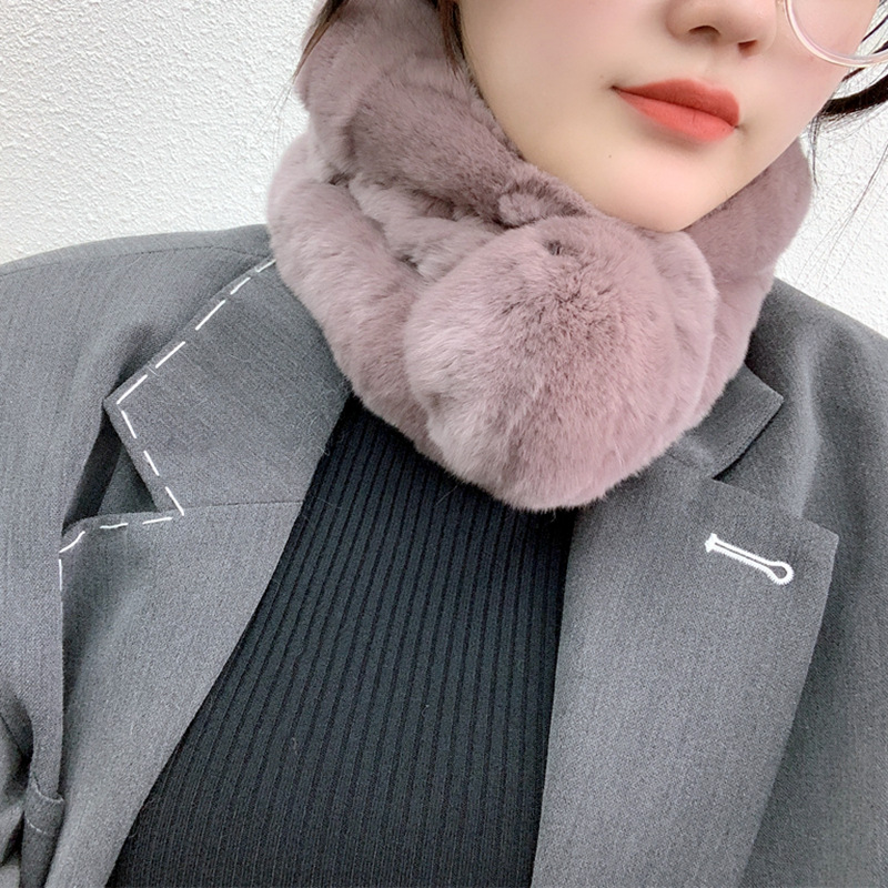 Écharpe en fourrure de renard avec pompons - étole en lapin douce_voghion.com