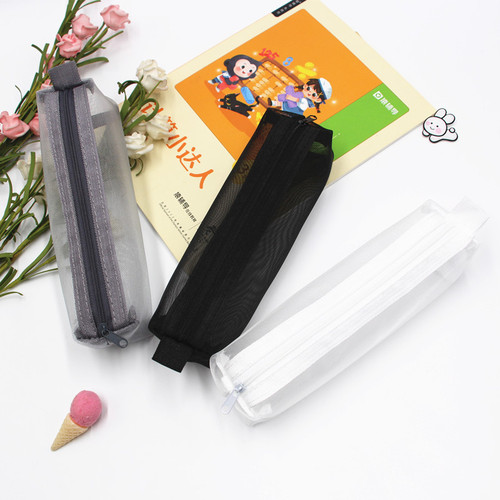 Three-dimensional simple transparent mesh pencil bag student examination special stationery bag large capacity portable storage bag wholesale