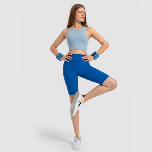 Fashionable high round tie chest pad yoga vest nude tight high elastic sports fitness top for women