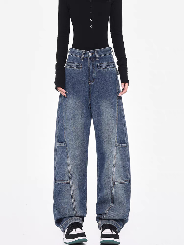 KEN STUDIOレトロ工装ジーパン女性春新作ワイドパンツ曲げナイフパンツバナナズボンモップズボン