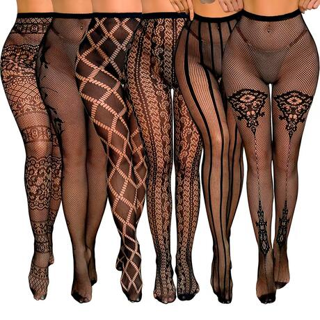 European and American Cross-Border Sexy Fishnet Stockings for Women, Hollow-Out Jacquard Pantyhose, High-Elastic Thin Lace Mesh Stockings