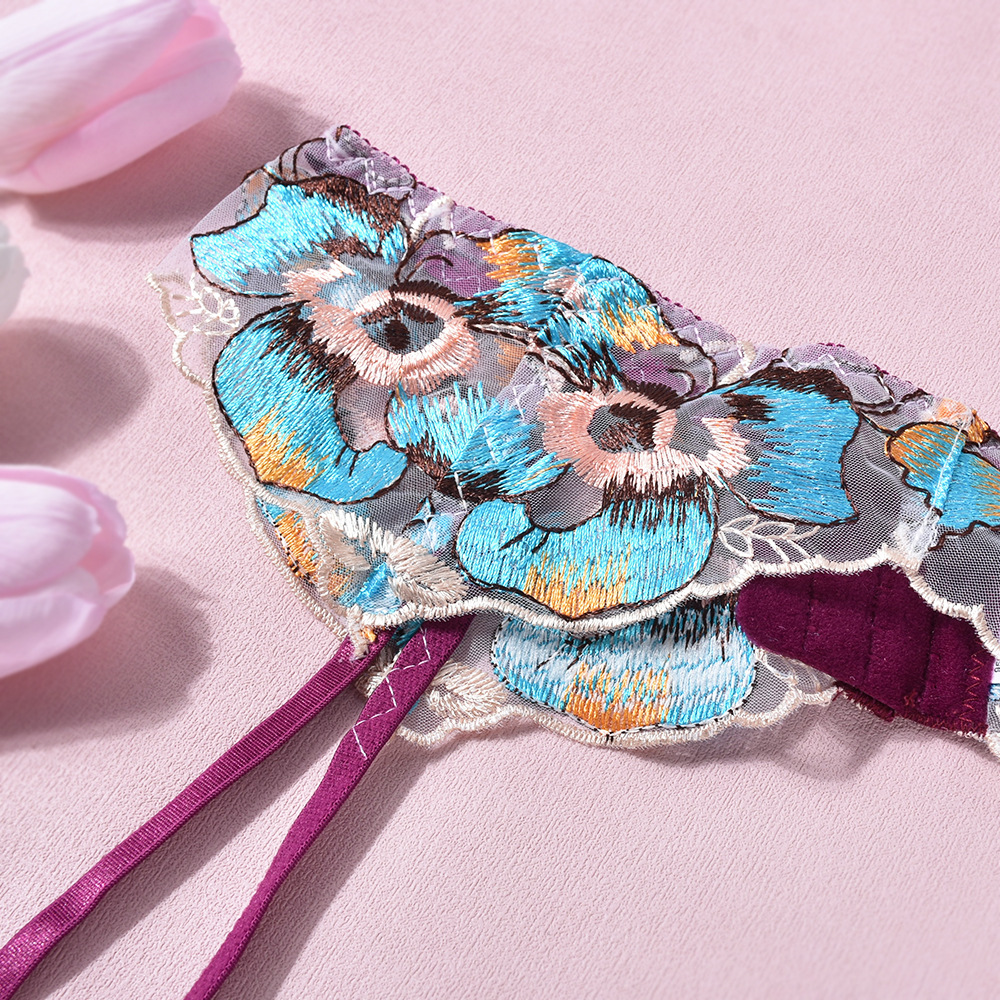 Unlined Floral Fantasy: Flower Embroidery Lingerie and Garter Belt