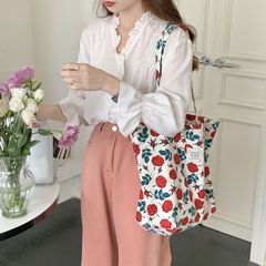 夏の花の袋はバラの花のプリントのズックの布を包んで休暇のビーチのカバンの日系の文芸のシングル肩の特别なカバンを包みます。