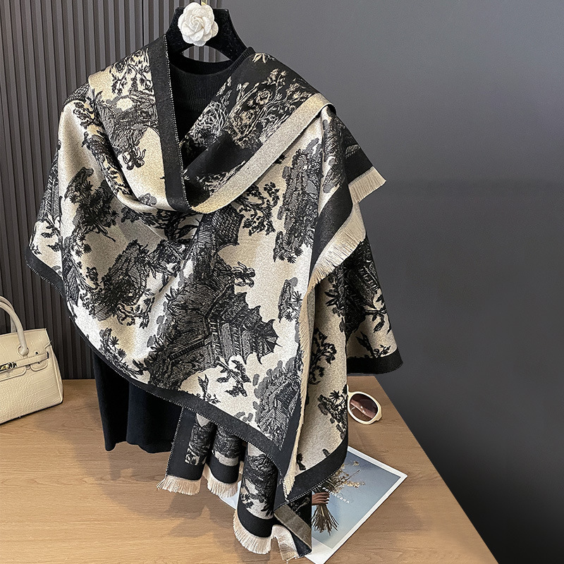 欧韓の新型ファッション秋冬の両面はカシミヤの植物の山林の優雅なハイエンドの両用のマフラーの保温の学生の女性をまねます。|undefined
