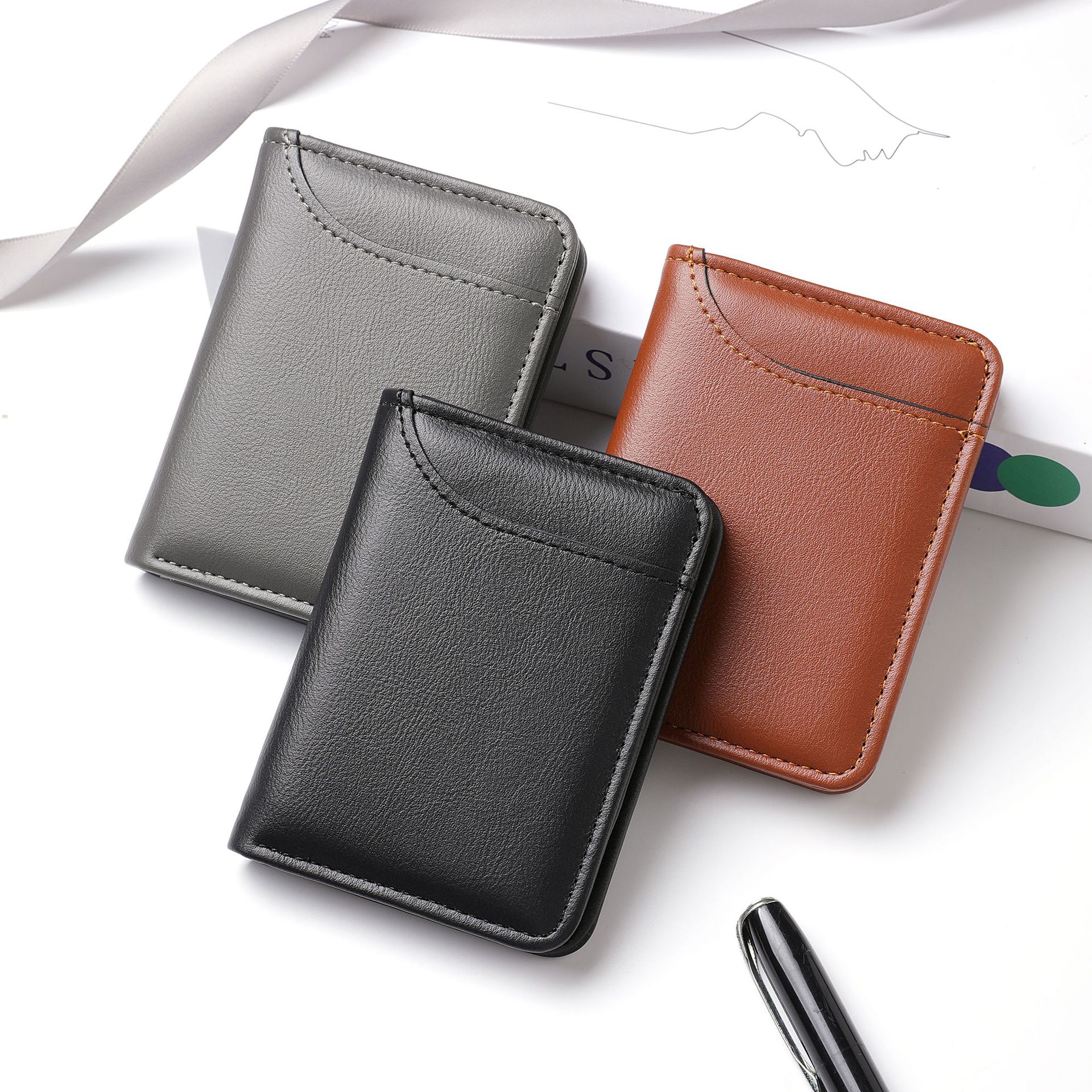 Wallet Short Style Men's Ultra-Thin Vertical Leather Wallet Men's Card Holder Integrated Compact Wallet Men's Wallet Cross-Border
