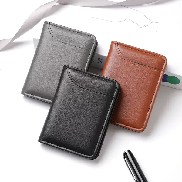 Wallet Short Style Men's Ultra-Thin Vertical Leather Wallet Men's Card Holder Integrated Compact Wallet Men's Wallet Cross-Border