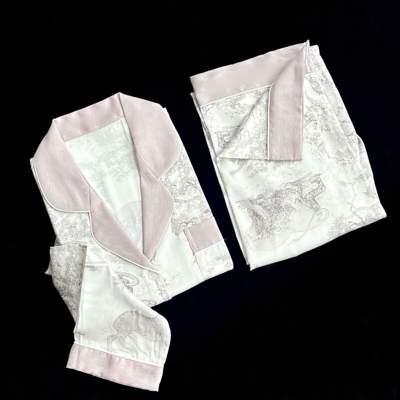 [Dense Grey] Ice Silk Pajamas Women's High-end Sense Herringbone Pattern Ink Painting Long Sleeve Autumn Luxury Home Clothes Women