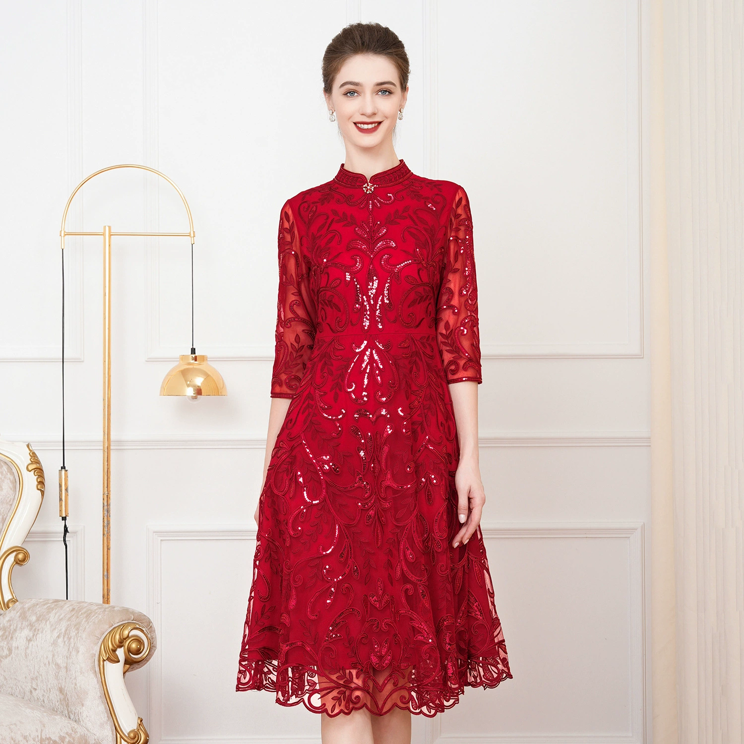 Шэньчжэнь бренд Вышитые свадебное платье леди мать мода слово среднего возраста плюс размер платье оптом