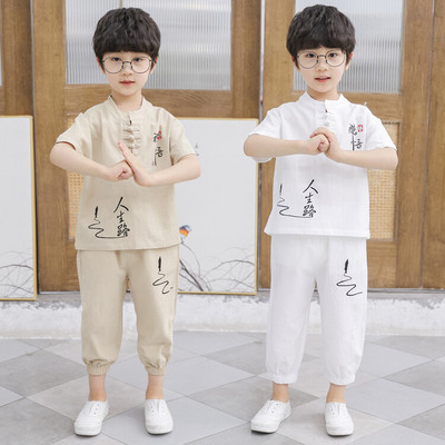 2022 new pattern Boy Summer wear Hanfu The little boy Cotton and hemp suit summer children clothes Western style baby Thin section