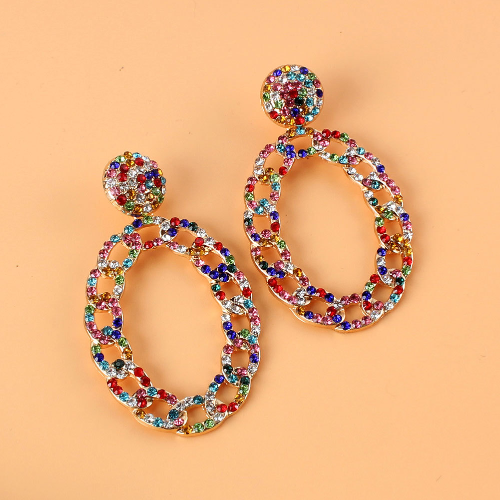 Fashion Alloy Full Diamond Chain Oval Earrings display picture 2