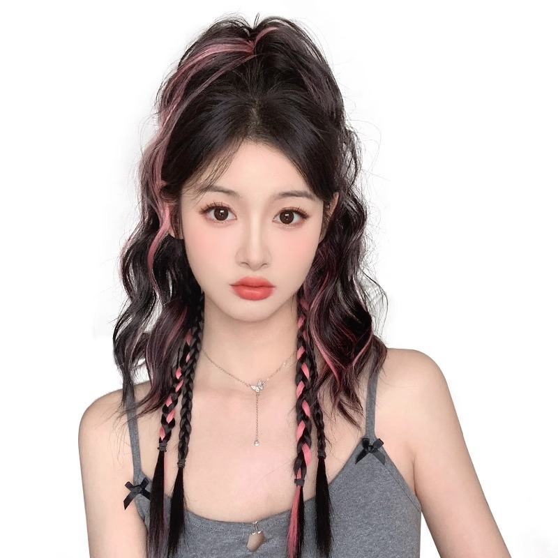 Peluca, pelo largo femenino, cola de caballo alta, clip de agarre, cabello de simulación, trenza de boxeo dulce, cascada, media cola de caballo, peluca, trenza