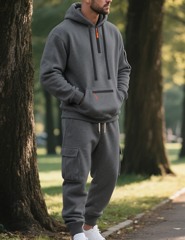 Herren Freizeit Sport Pullover Set Mit Multi-taschen Cardigan_voghion.com