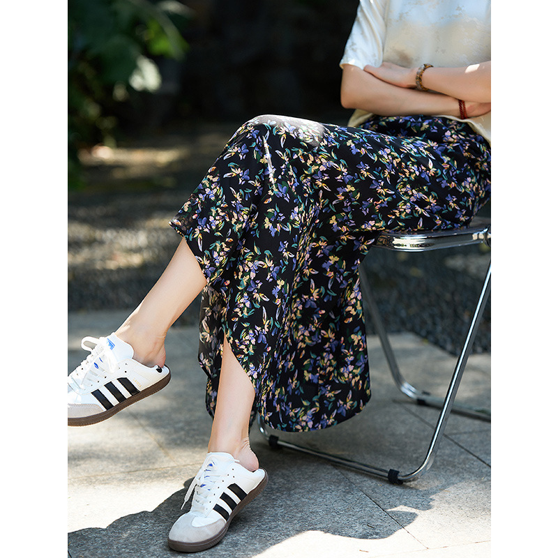100% Silk Mulberry Silk Skirt for Women 2026 Summer Long Skirt Ultra Slimming Floral Print Silk Skirt