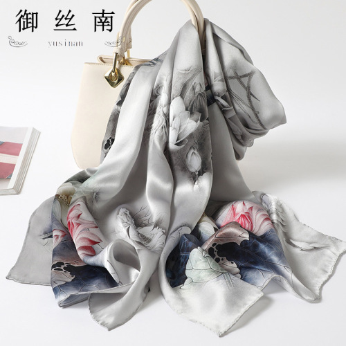 Women's Spring and Autumn New Silk Scarf with Damask Chinese Style Mulberry Silk Long Scarf Cross-border Gift Scarf Wholesale