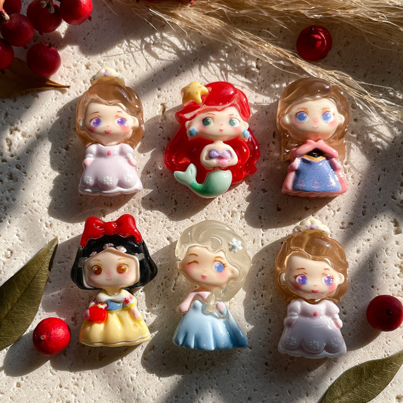 Cute Princess 5 Styles Snow White Mermaid Resin Accessories DIY Phone Case Refrigerator Stickers Shoe Buckles Hair Accessories
