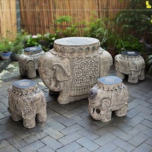 石雕茶台户外入户花园别墅庭院室外大象墩创意艺术仿石雕石凳石桌