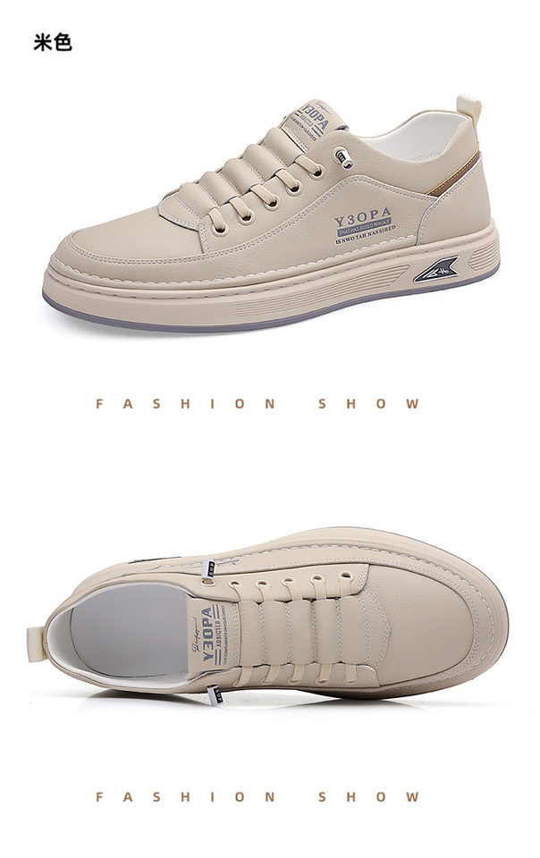 Giày da nam sneaker cổ thấp đế bằng, da bò thật phối chỉ khâu, phong cách Hàn Quốc thanh lịch — PZ7773 màu be, PZ7773 màu nâu, PZ7773 màu trắng, PZ7773 màu đen chi tiết 20