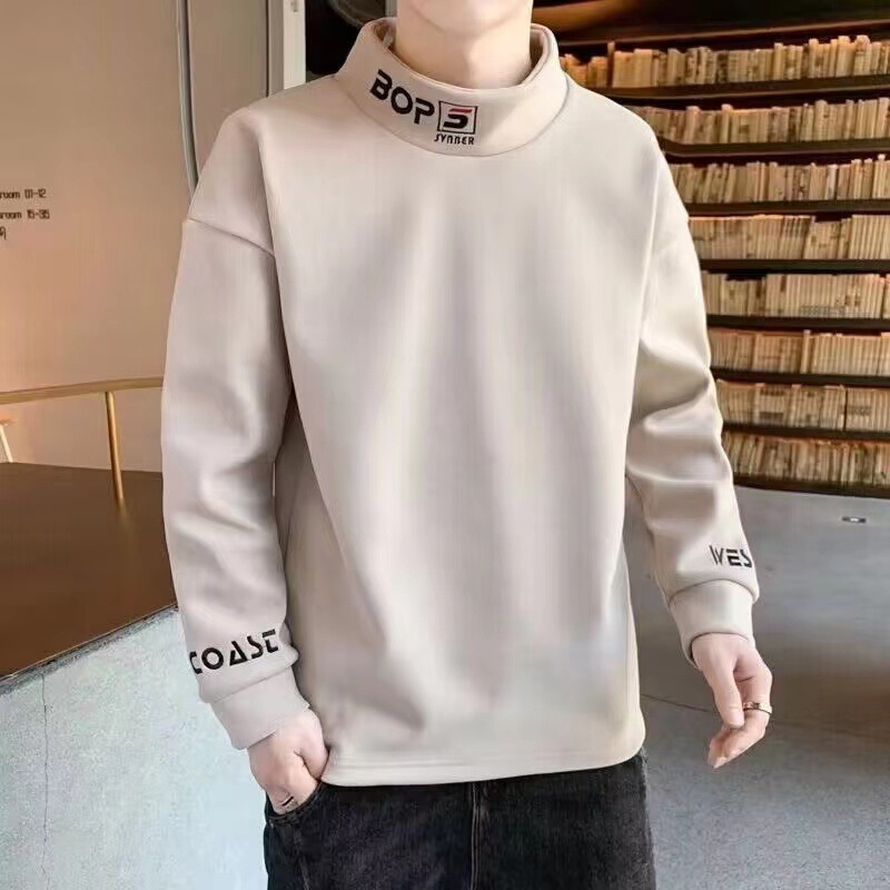 De velvet sweater men's 2023 autumn and winter New style inner double-sided velvet long sleeve casual warm half turtleneck bottoming shirt