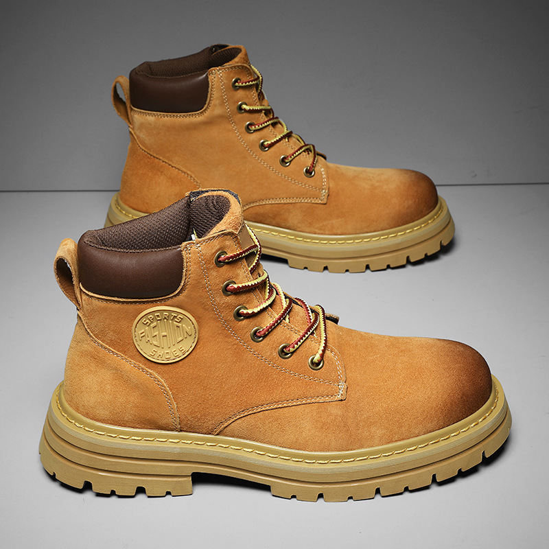 Pánské vysoké pracovní boty, podzimní boty, velké žluté boty, boty s velkou špičkou, párové boty_voghion.com