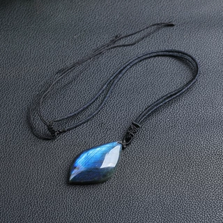 天然拉长石树叶吊坠蓝月光原石打磨随形裸石饰品水晶项链挂件