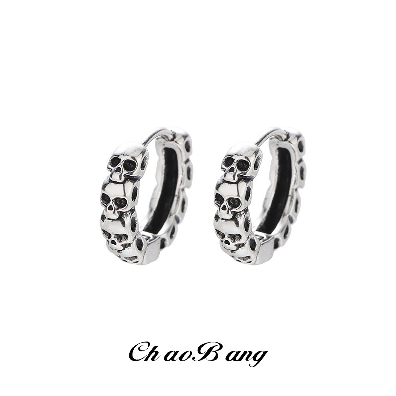 Cross-Border Skull Earrings for Men, Trendy, Fashionable, Retro, Hip-Hop, Punk, High-End, Niche, Personalized Design Earrings for Women
