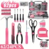 62/24PCS Of Pink Household Repair Tool Set, Equipped with