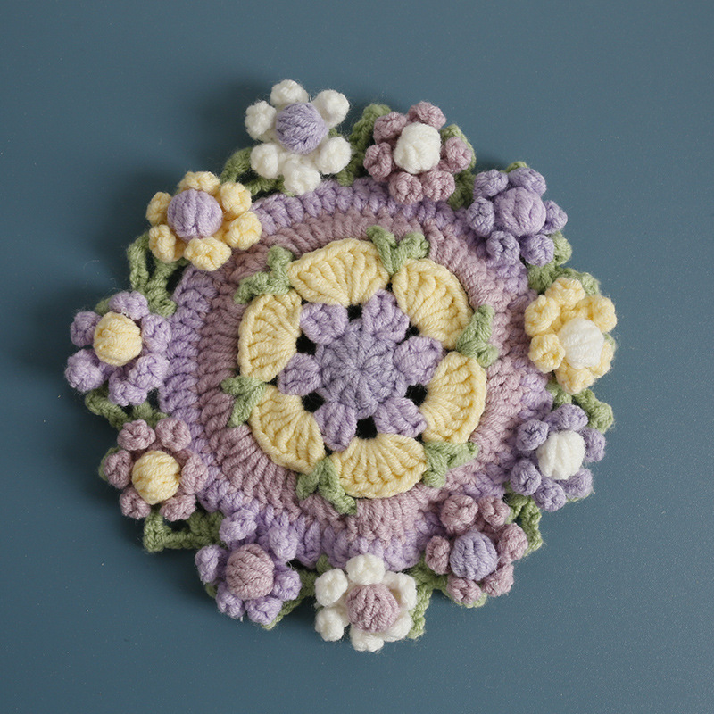 新商品の手編みシュークリームの花のコースターの甘い花の毛糸のかぎ針編みの花の装飾マットの手作りの完成品|undefined