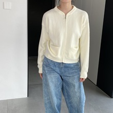 清圆领拉链开衫长袖 口袋款纯色韩系上衣女装X2014